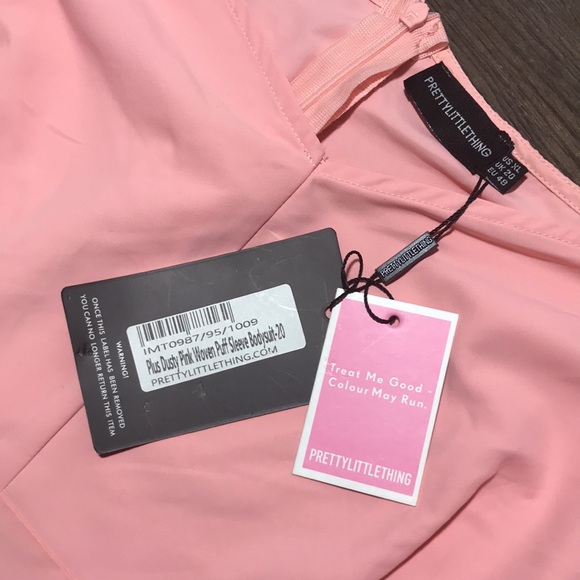 Pretty Little Thing Plus Dusty Pink Woven Puff Sleeve Bodysuit - Picture 9 of 11